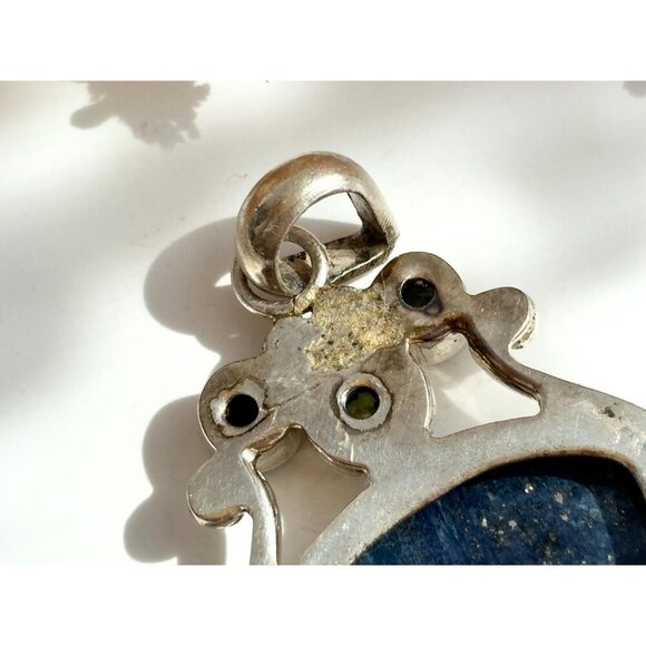 Lapis Lazuli Peridot Semi-Precious Sterling Silver Southwest 925 VintagePendant - Picture 2 of 10